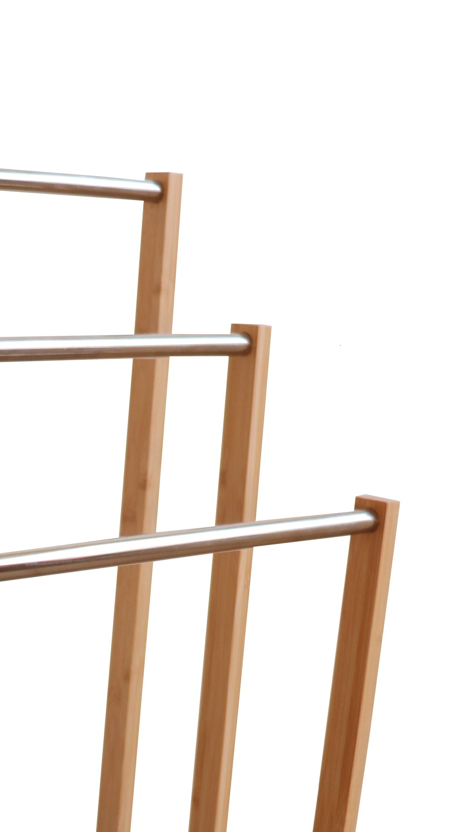 Bamboo Towel Bar Metal Holder Rack 3-Tier Freestanding for Bathroom and Bedroom - SILBERSHELL