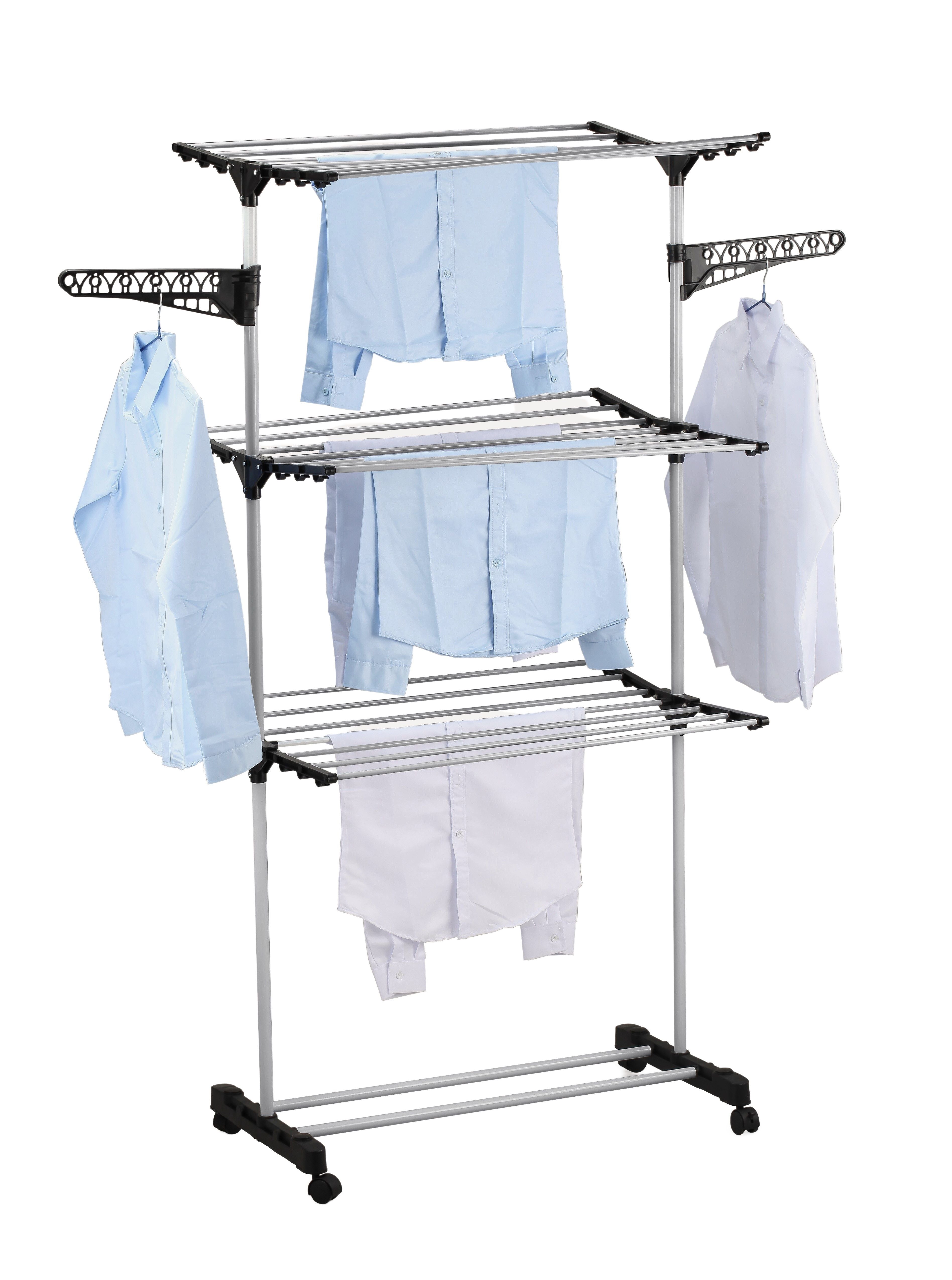 Folding 3 Tier Clothes Laundry Drying Rack with Stainless Steel Tubes for Indoor & Outdoor Home - SILBERSHELL