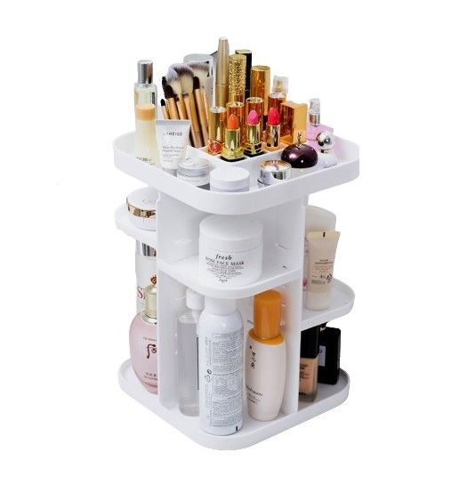 360 Rotating Large Capacity Makeup Organizer for Bedroom and Bathroom (White) - SILBERSHELL