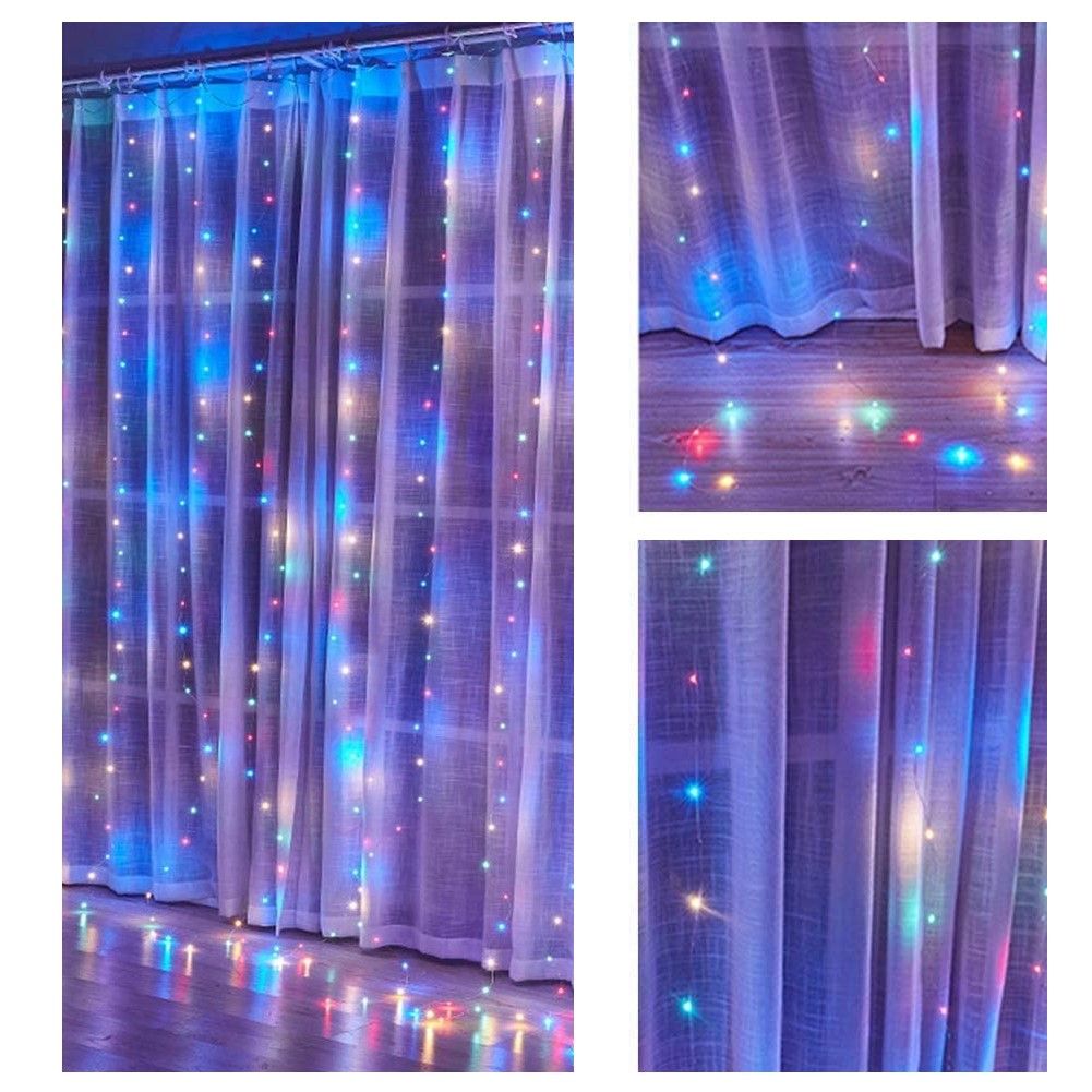 300 LEDs Window Curtain Fairy Lights 8 Modes and Remote Control for Bedroom (Multicolor, 300 x 300cm) - SILBERSHELL