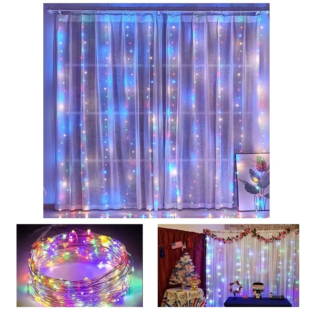 300 LEDs Window Curtain Fairy Lights 8 Modes and Remote Control for Bedroom (Multicolor, 300 x 300cm) - SILBERSHELL