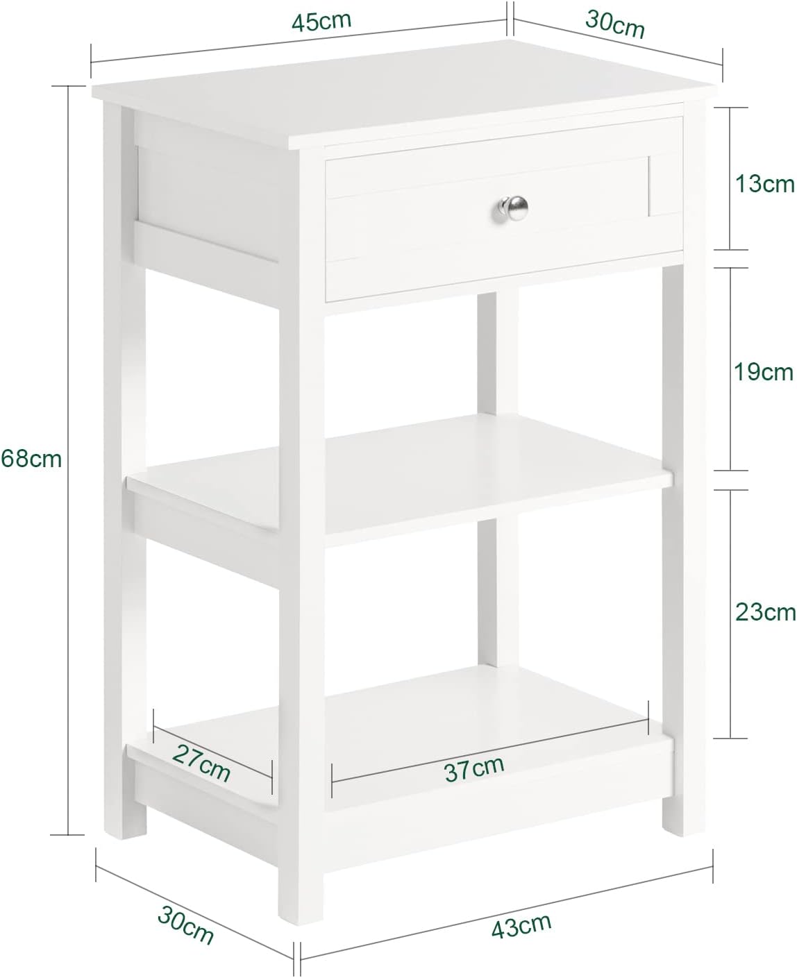 Bedside Table with Drawer Shelves - SILBERSHELL
