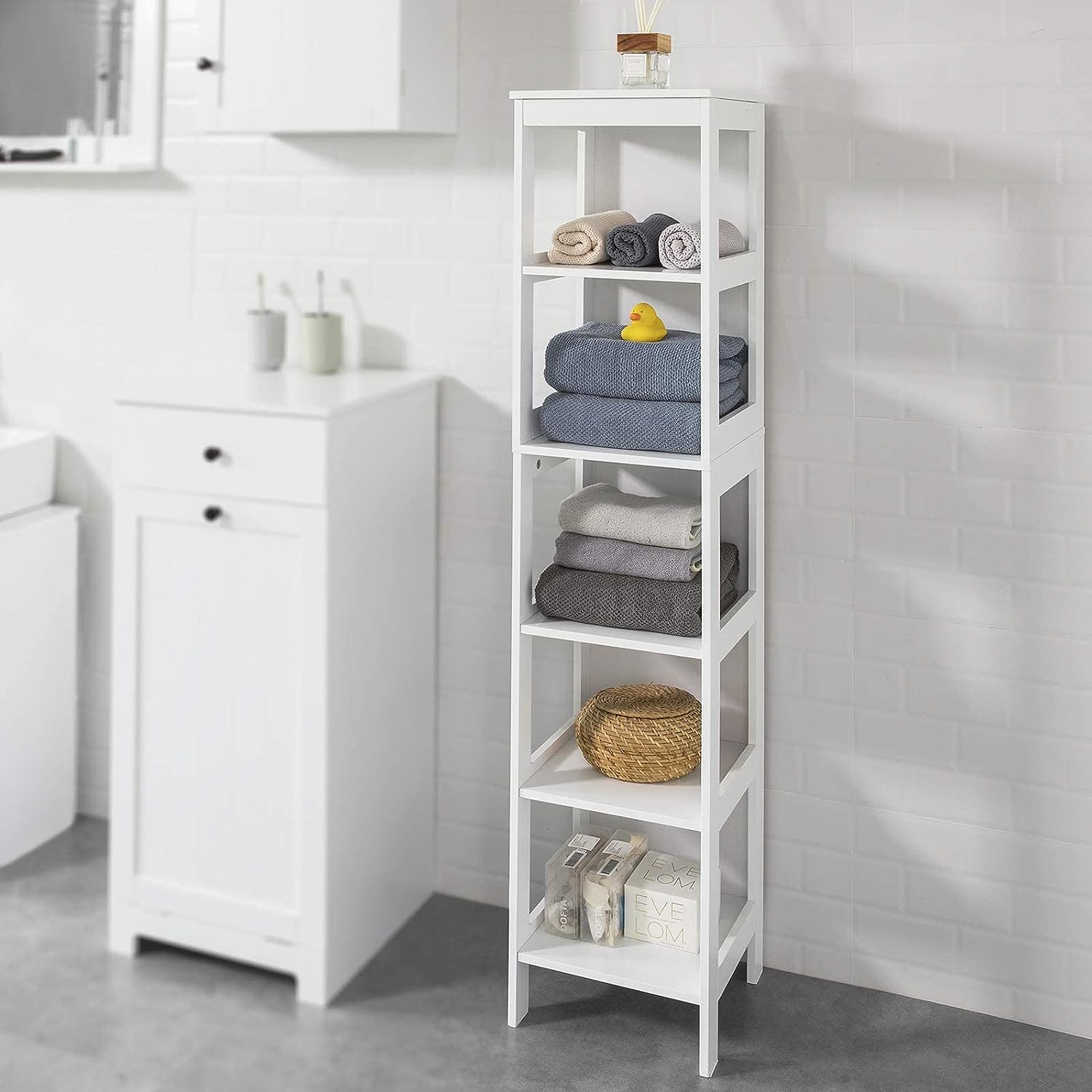 5 Tier Bathroom Shelf Cabinet, White - SILBERSHELL