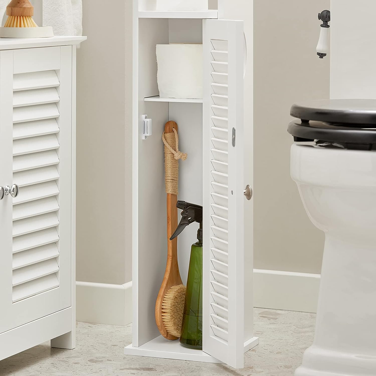 Wooden Bathroom Storage Cabinet, White - SILBERSHELL