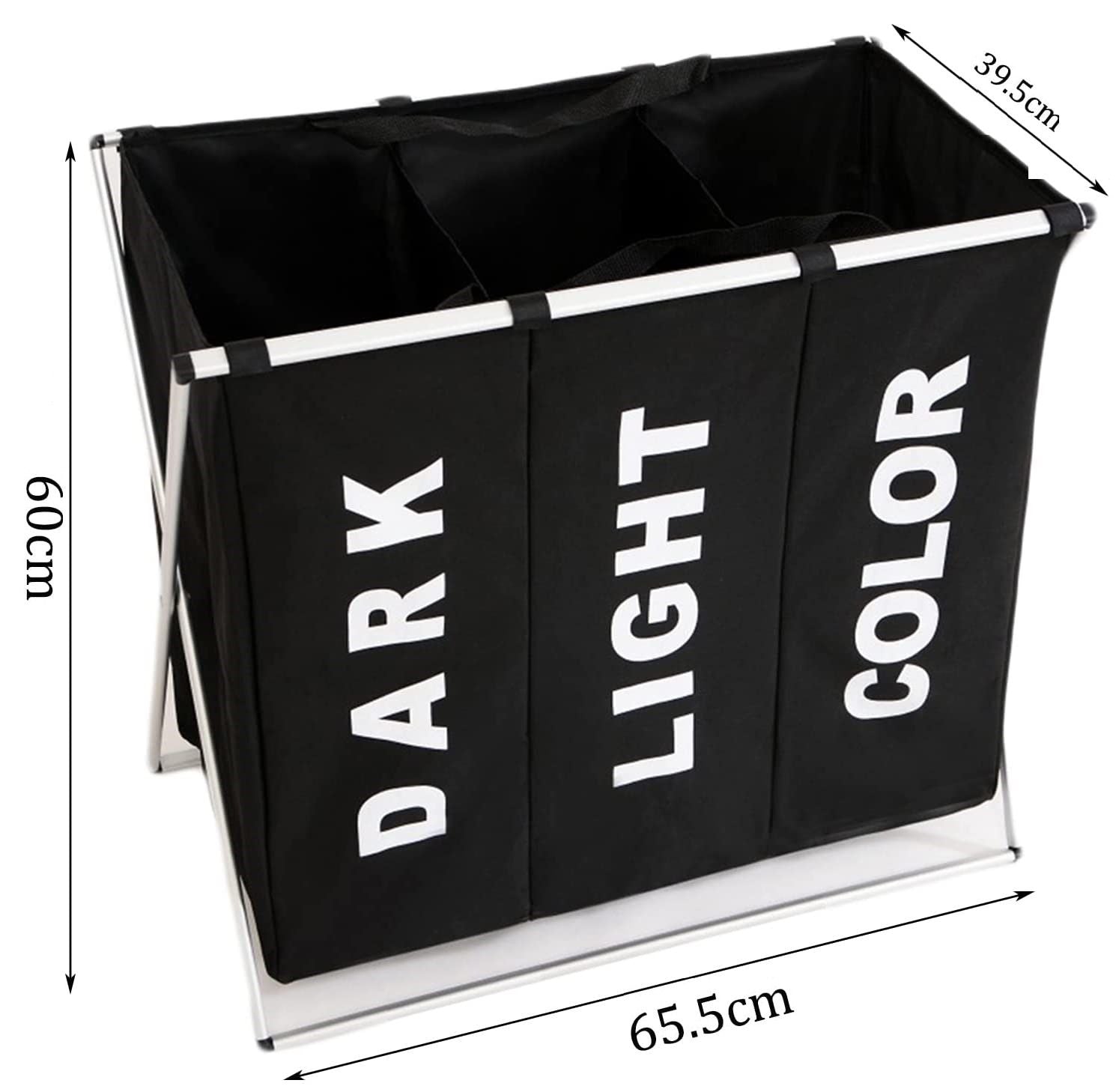 3 in 1 Large 135L Laundry Clothes Hamper Basket with Waterproof bags and Aluminum Frame (Black) - SILBERSHELL