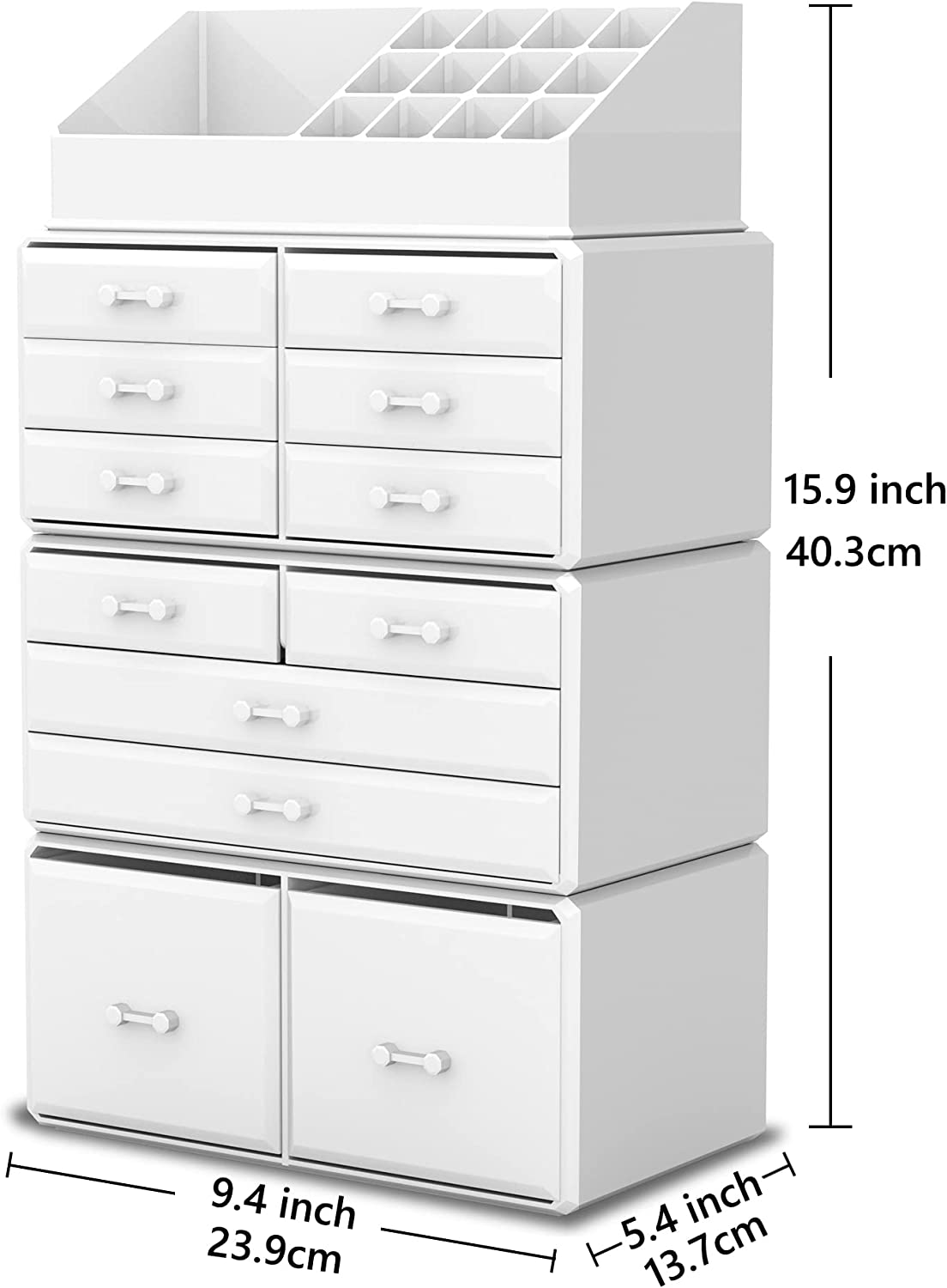 Makeup Cosmetic Organizer Storage with 12 Drawers Display Boxes (White) - SILBERSHELL
