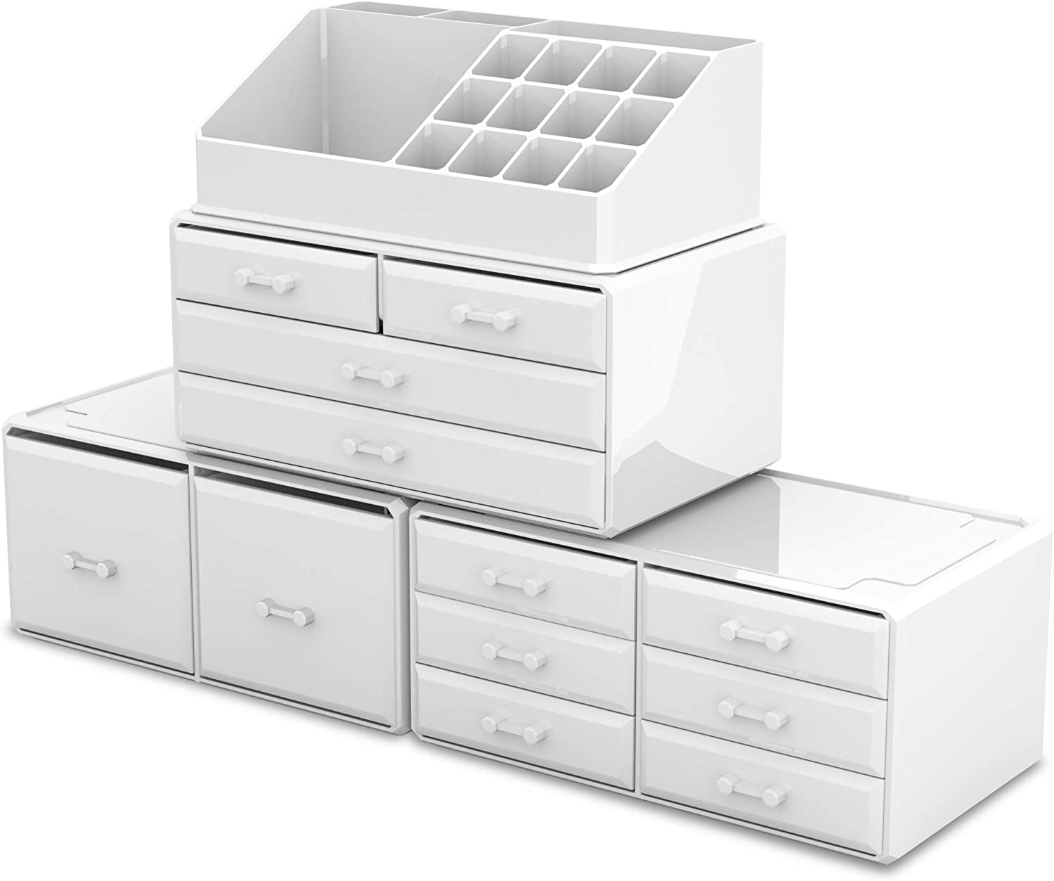 Makeup Cosmetic Organizer Storage with 12 Drawers Display Boxes (White) - SILBERSHELL