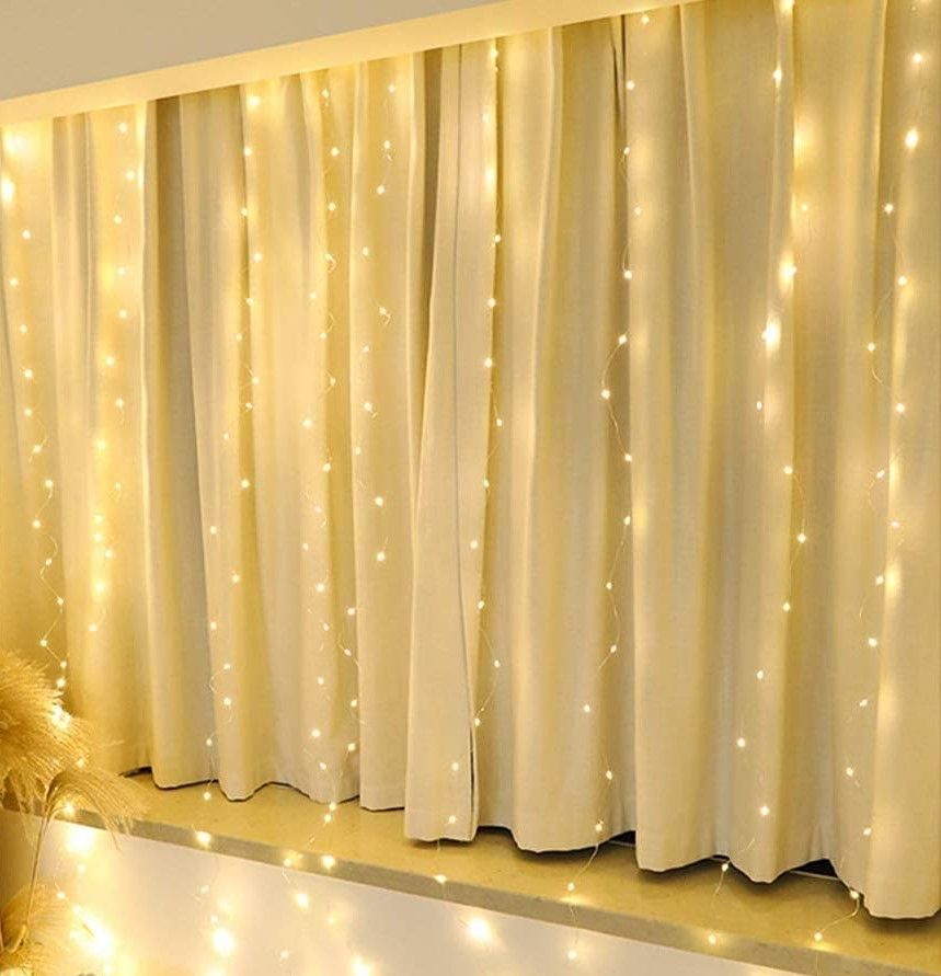 300 LEDs Window Curtain Fairy Lights 8 Modes and Remote Control for Bedroom (Warm White, 300 x 300cm) - SILBERSHELL