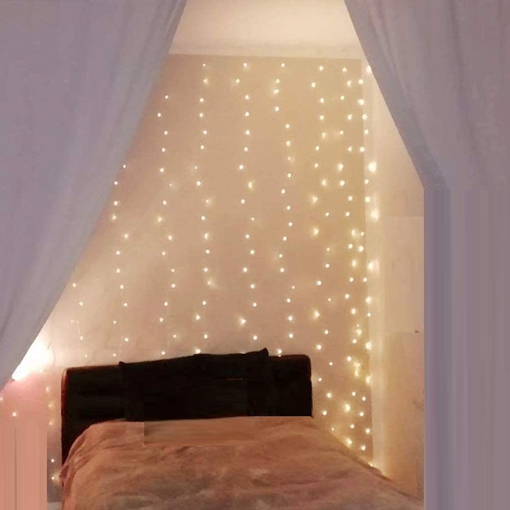 300 LEDs Window Curtain Fairy Lights 8 Modes and Remote Control for Bedroom (Warm White, 300 x 300cm) - SILBERSHELL