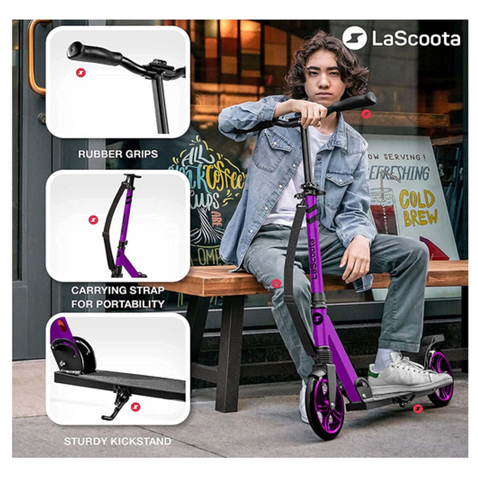 Lascoota Pulse Kick Push Commuter Scooter Teen Adult Plum - SILBERSHELL