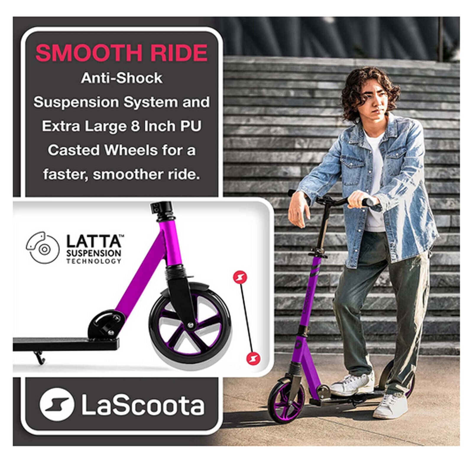 Lascoota Pulse Kick Push Commuter Scooter Teen Adult Plum - SILBERSHELL