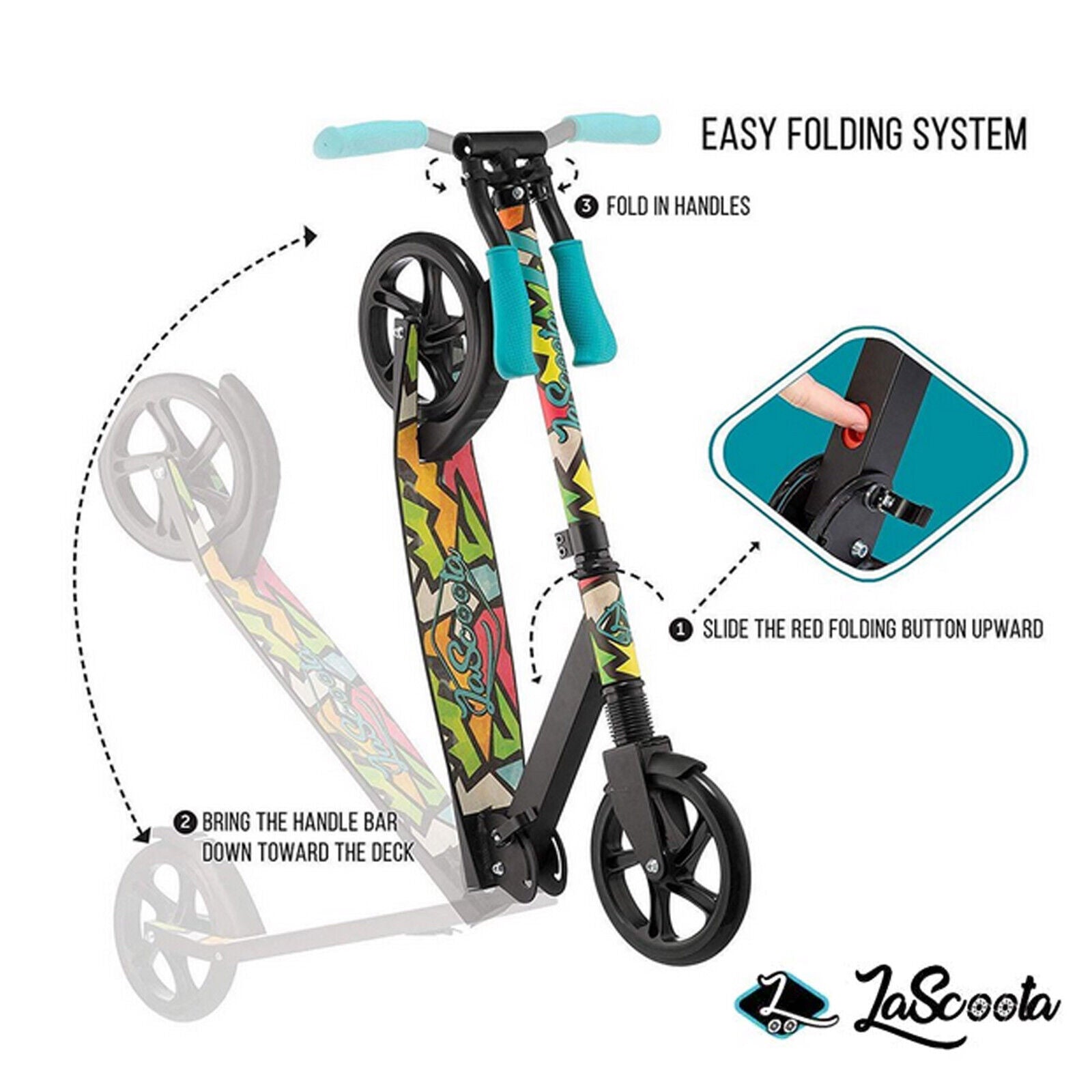 Lascoota Pulse Kick Push Commuter Scooter Teen Adult Graphic Black - SILBERSHELL