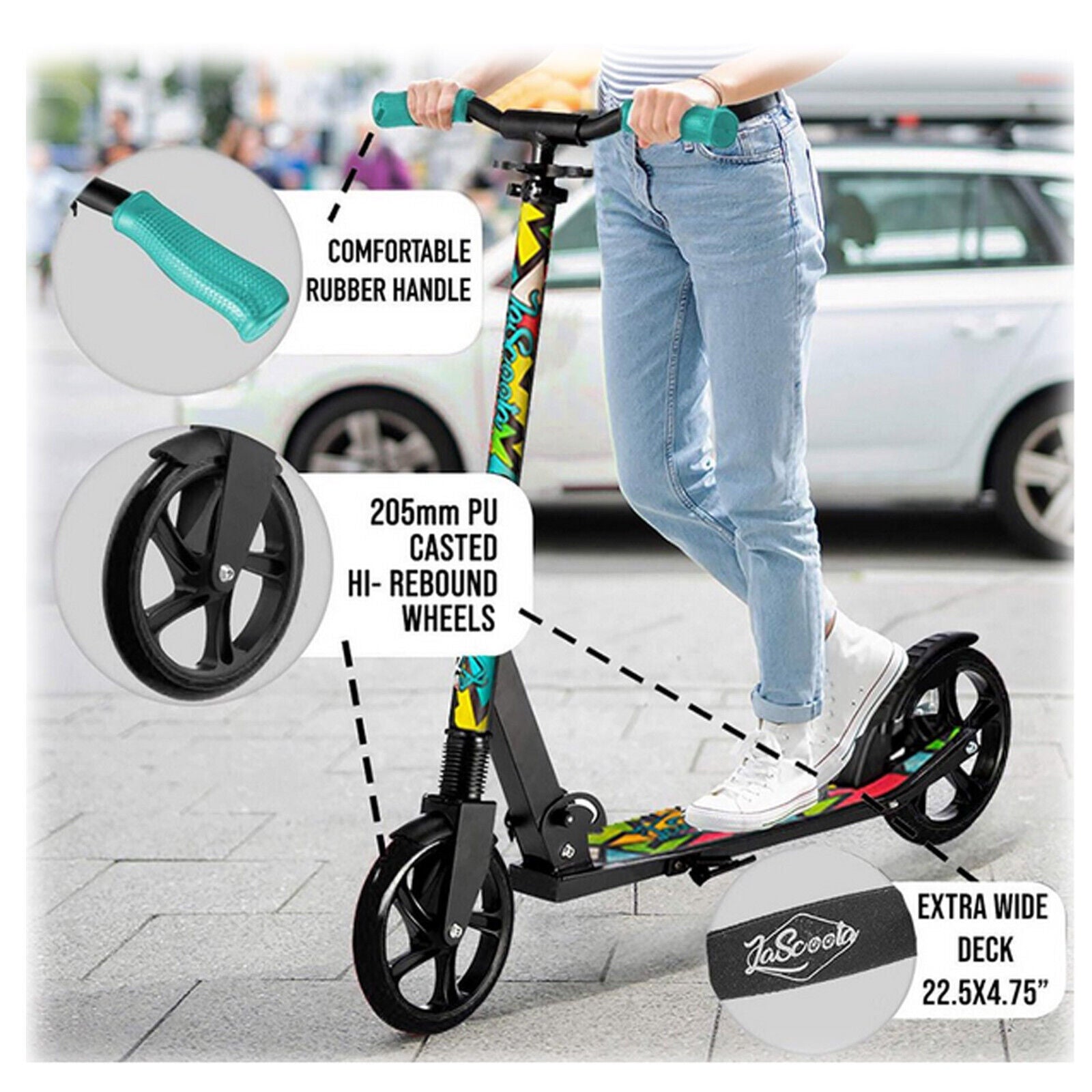 Lascoota Pulse Kick Push Commuter Scooter Teen Adult Graphic Black - SILBERSHELL