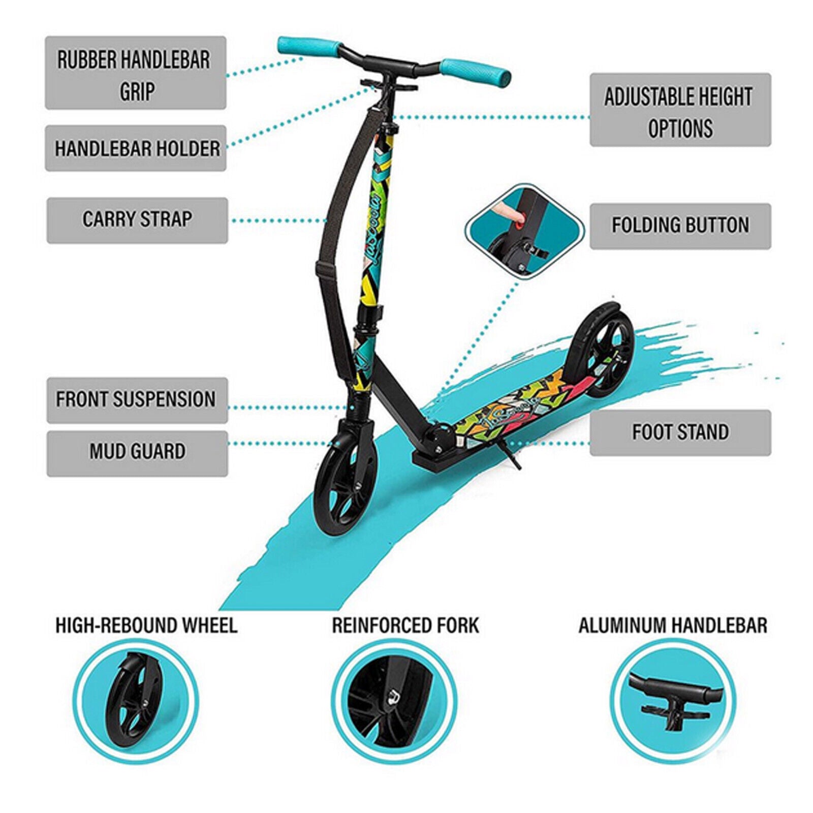 Lascoota Pulse Kick Push Commuter Scooter Teen Adult Graphic Black - SILBERSHELL