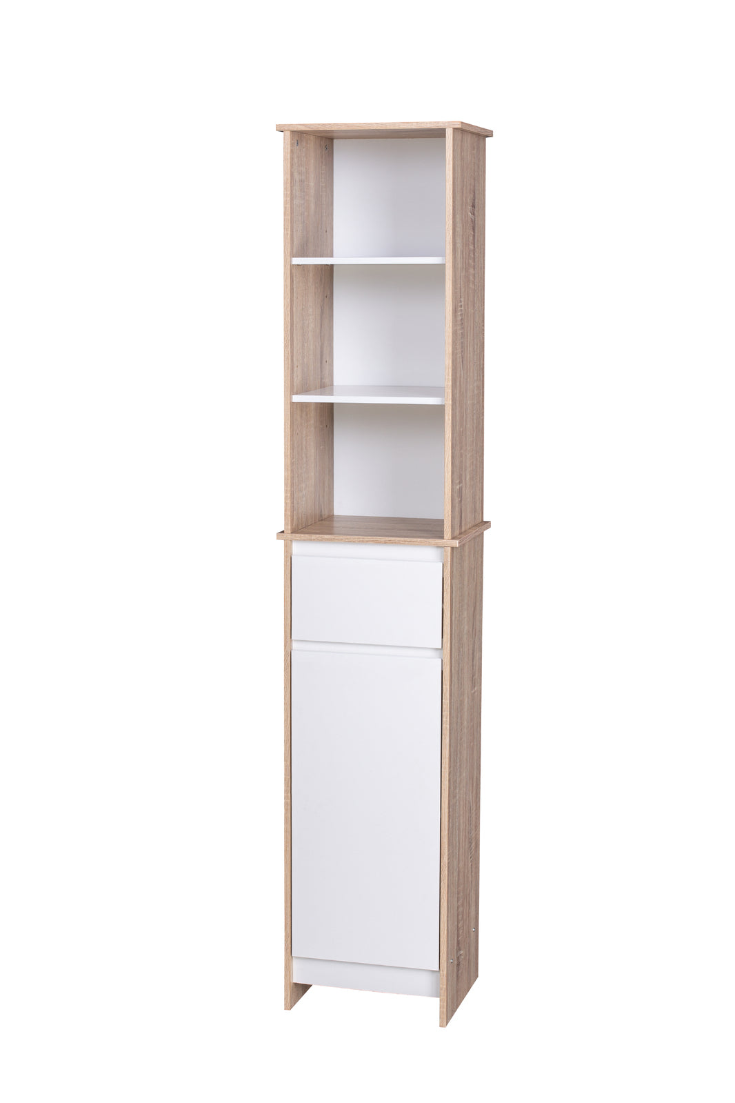 Alto Bathroom Tallboy Narrow High Cabinet With 1 Door/1 Drawer/3 Shelves - Oak/White - SILBERSHELL