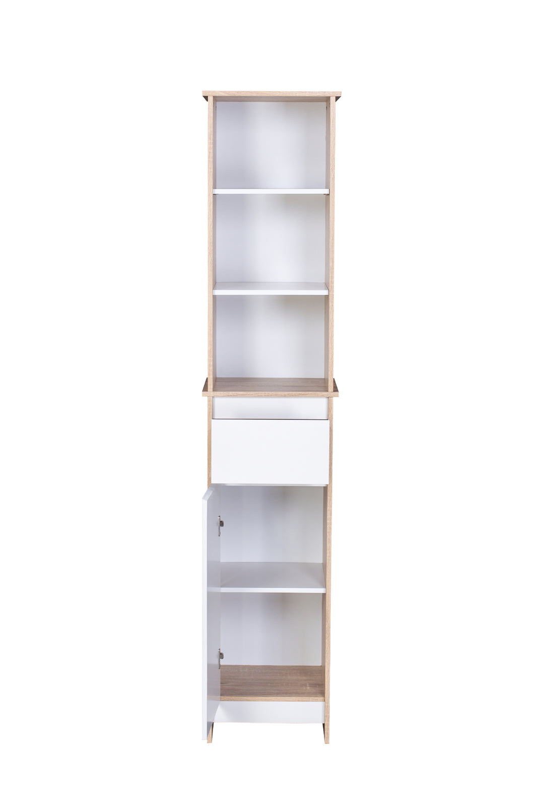 Alto Bathroom Tallboy Narrow High Cabinet With 1 Door/1 Drawer/3 Shelves - Oak/White - SILBERSHELL