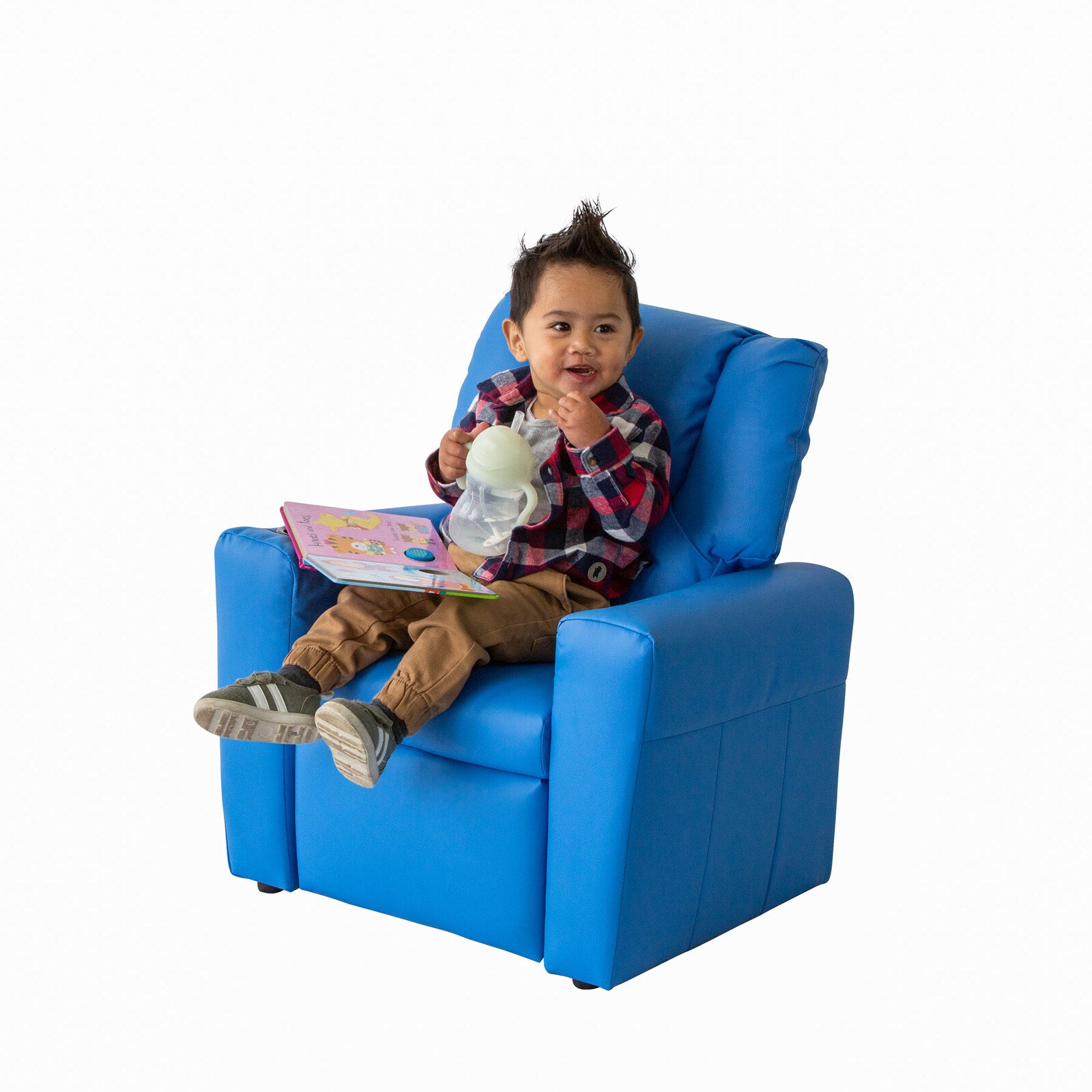 Blue Kids push back recliner chair with cup holder - SILBERSHELL