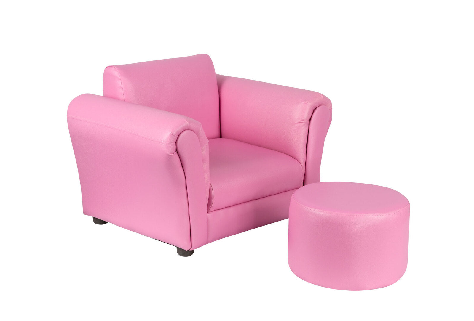 Kids Pink Couch Sofa Chair w/ Footstool in PU Leather - SILBERSHELL