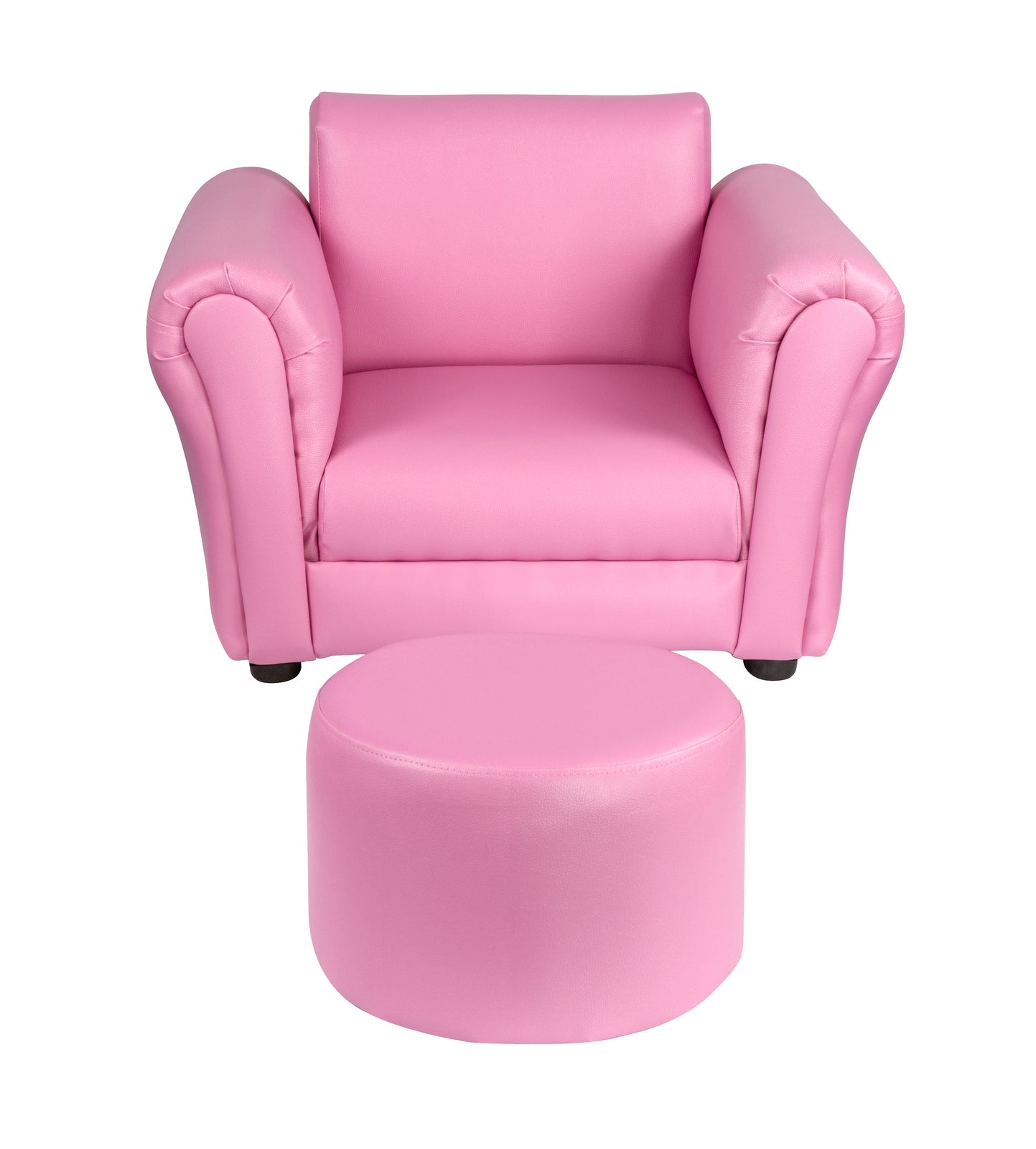 Kids Pink Couch Sofa Chair w/ Footstool in PU Leather - SILBERSHELL