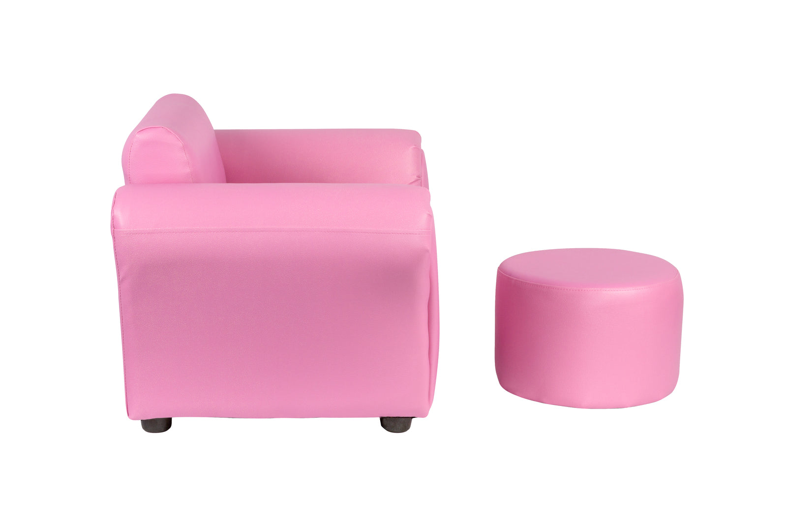 Kids Pink Couch Sofa Chair w/ Footstool in PU Leather - SILBERSHELL