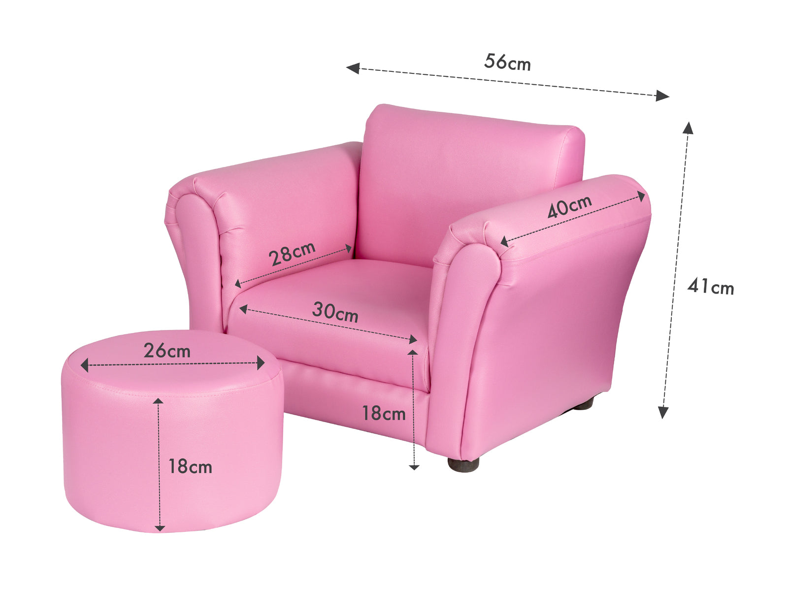 Kids Pink Couch Sofa Chair w/ Footstool in PU Leather - SILBERSHELL