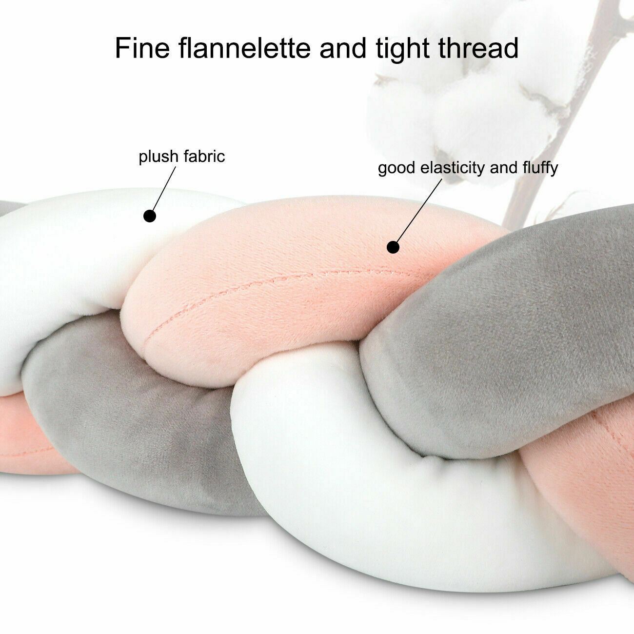 4M Kid Cot Bumper Braid Pillow Nursery Newborn Crib Bed Padded Protector Decor Gray+White+Pink - SILBERSHELL