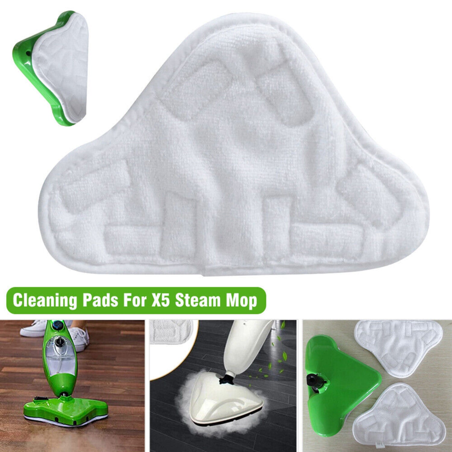 5PCS Stick On White Washable Cleaning Pads Microfiber For X5 Steam Mop H20 H2O - SILBERSHELL