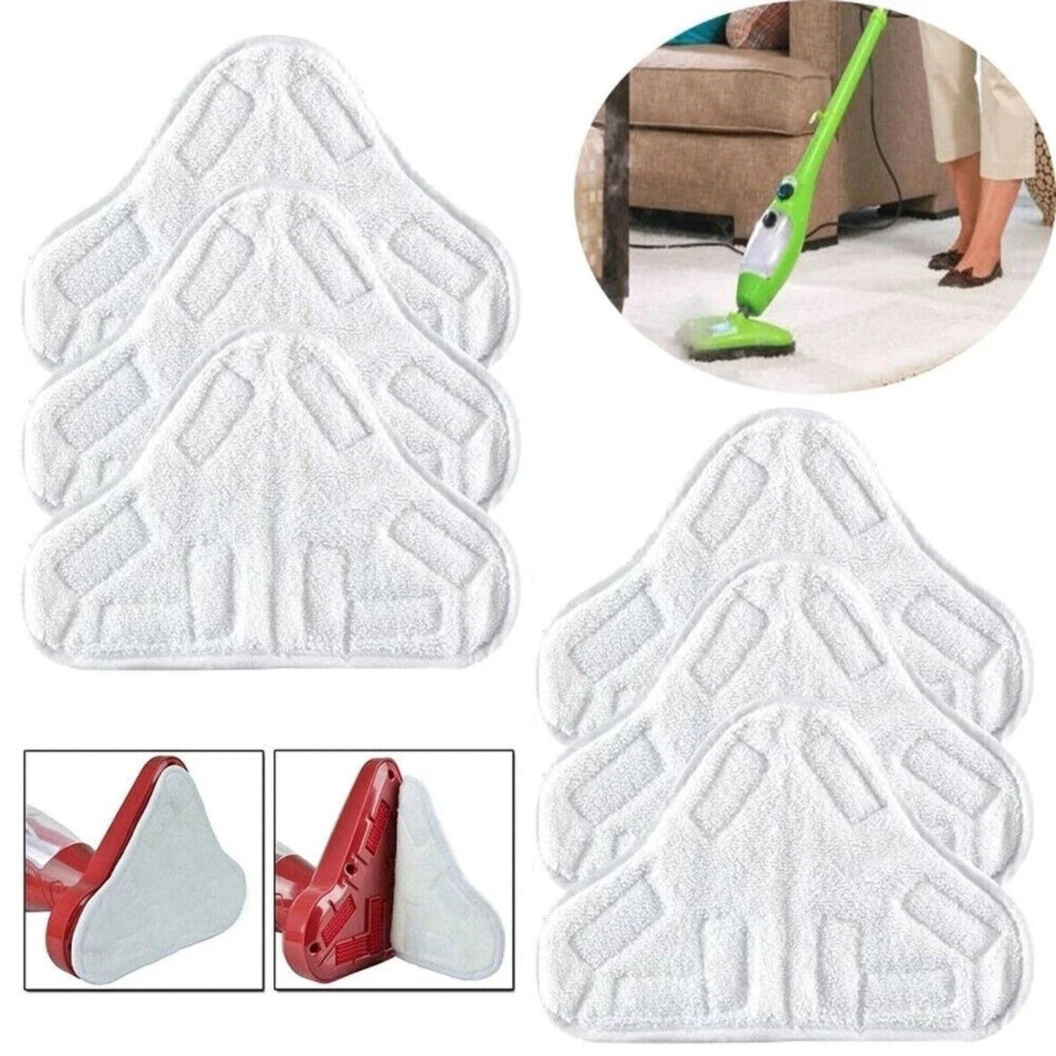 5PCS Stick On White Washable Cleaning Pads Microfiber For X5 Steam Mop H20 H2O - SILBERSHELL