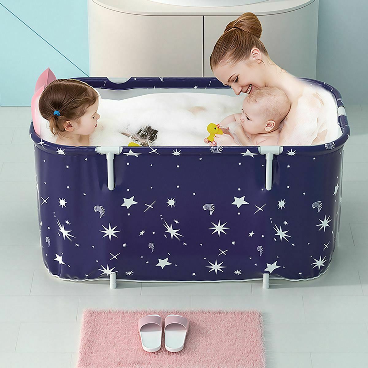 120CM Large Bath Sauna Adult Folding Bathtub Barrel SPA Household Tub Family - SILBERSHELL