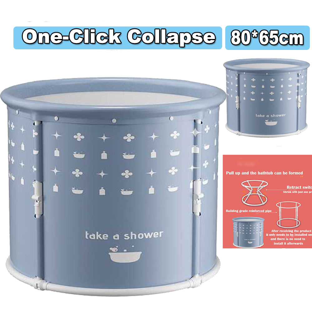 80cm Light Blue Button Portable Foldable Bathtub Water Tube Spa Bath Bucket - SILBERSHELL