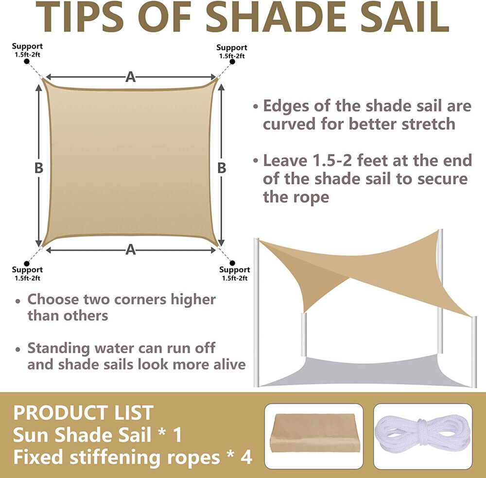 Waterproof Shade Sail Awning Cloth Rectangle Triangle Square Sand Sun Canopy AU - SILBERSHELL