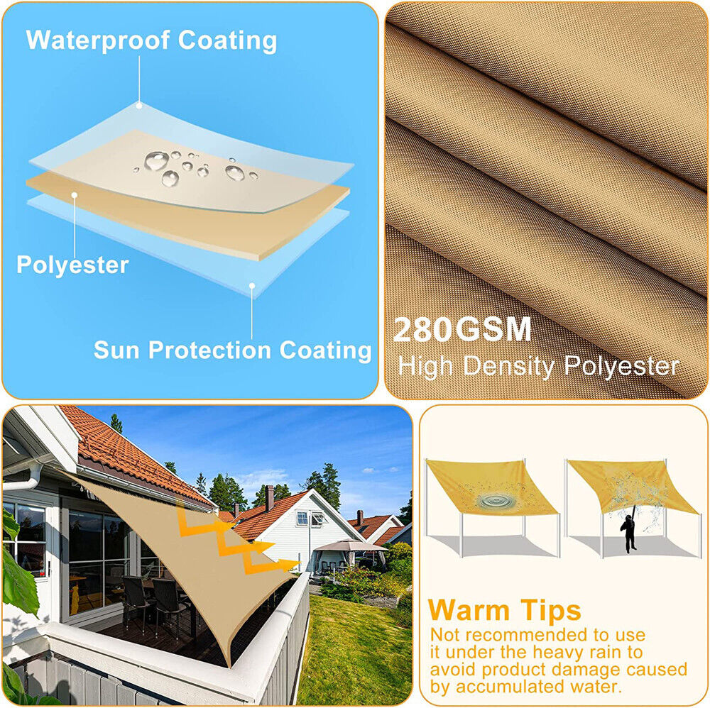 Heavy Duty Waterproof Sun Shade Sail Square Rectangle 320GSM HDPE 98% UV Block - SILBERSHELL