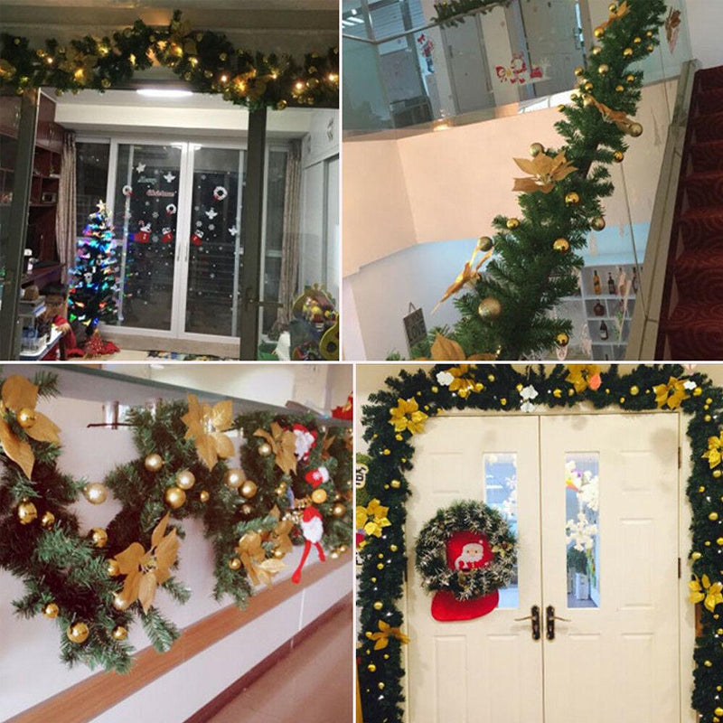 9FT Yellow Christmas Garland with LED Light Xmas Artificial Wreath Stairs Rattan Decor - SILBERSHELL