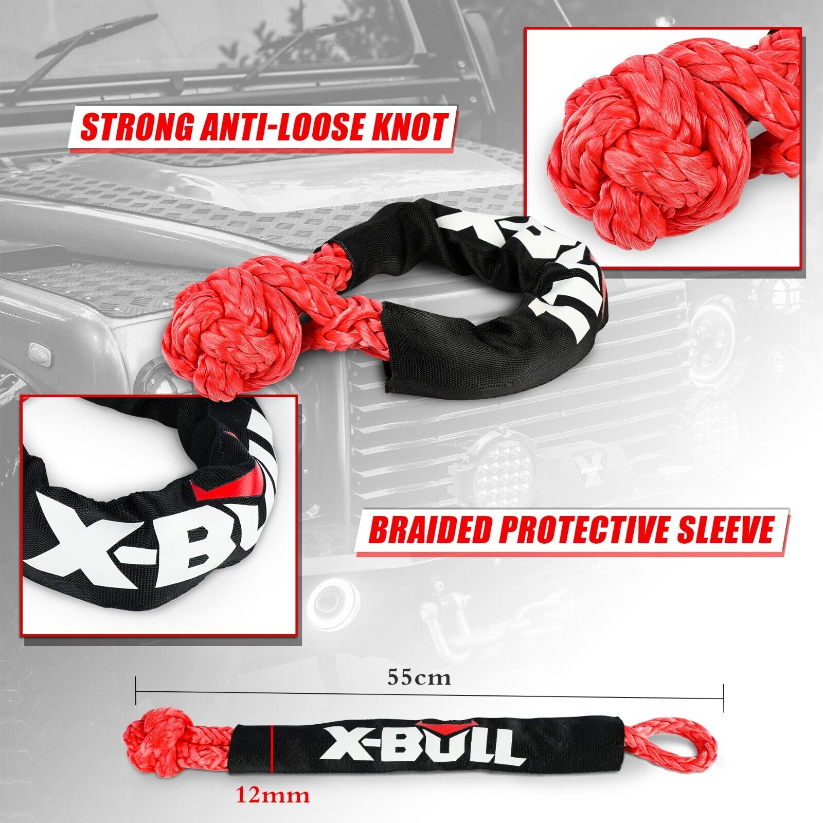 X-BULL Kinetic Rope 22mm x 9m Snatch Strap Recovery Kit Dyneema Tow Winch - SILBERSHELL