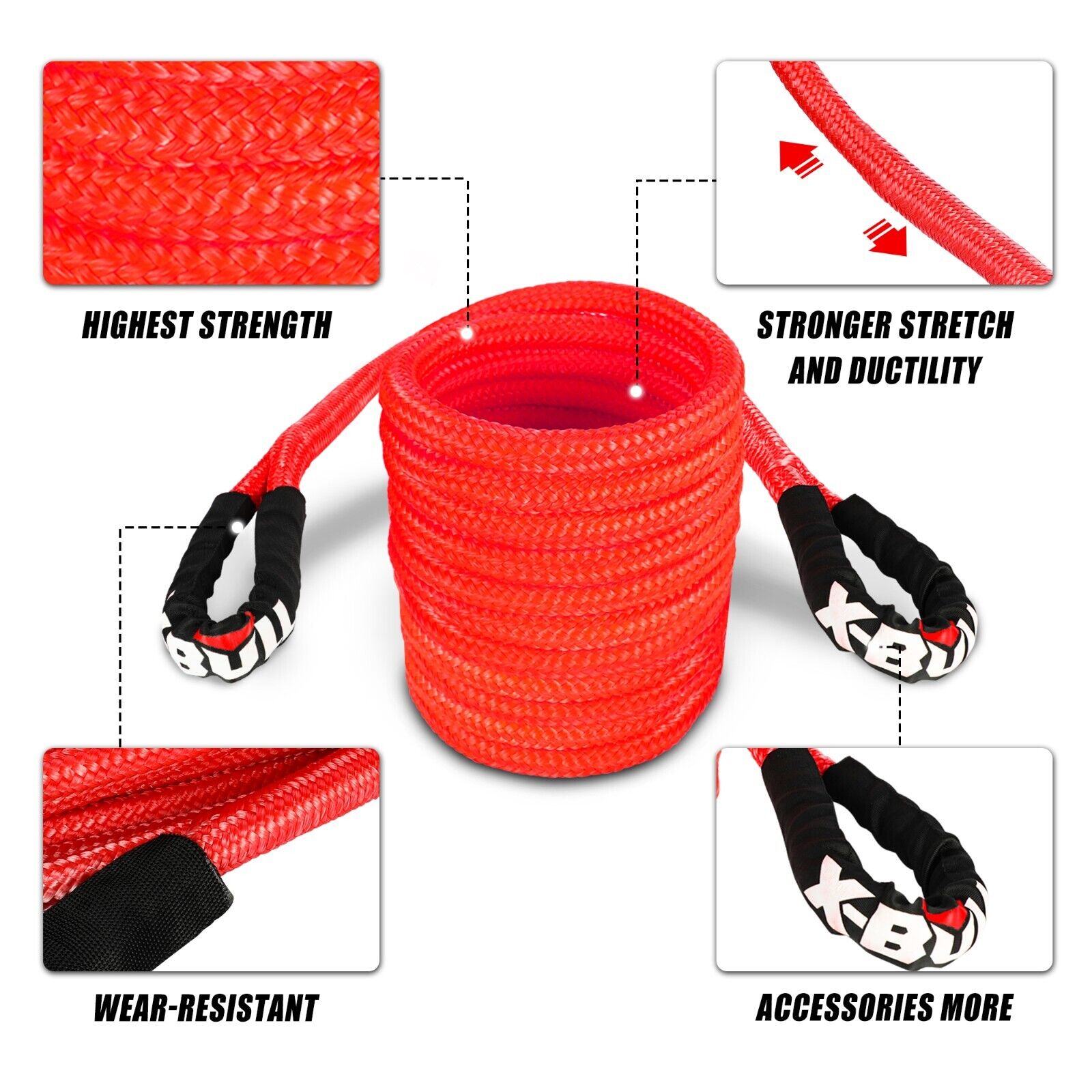 X-BULL Kinetic Rope 22mm x 9m Snatch Strap Recovery Kit Dyneema Tow Winch - SILBERSHELL