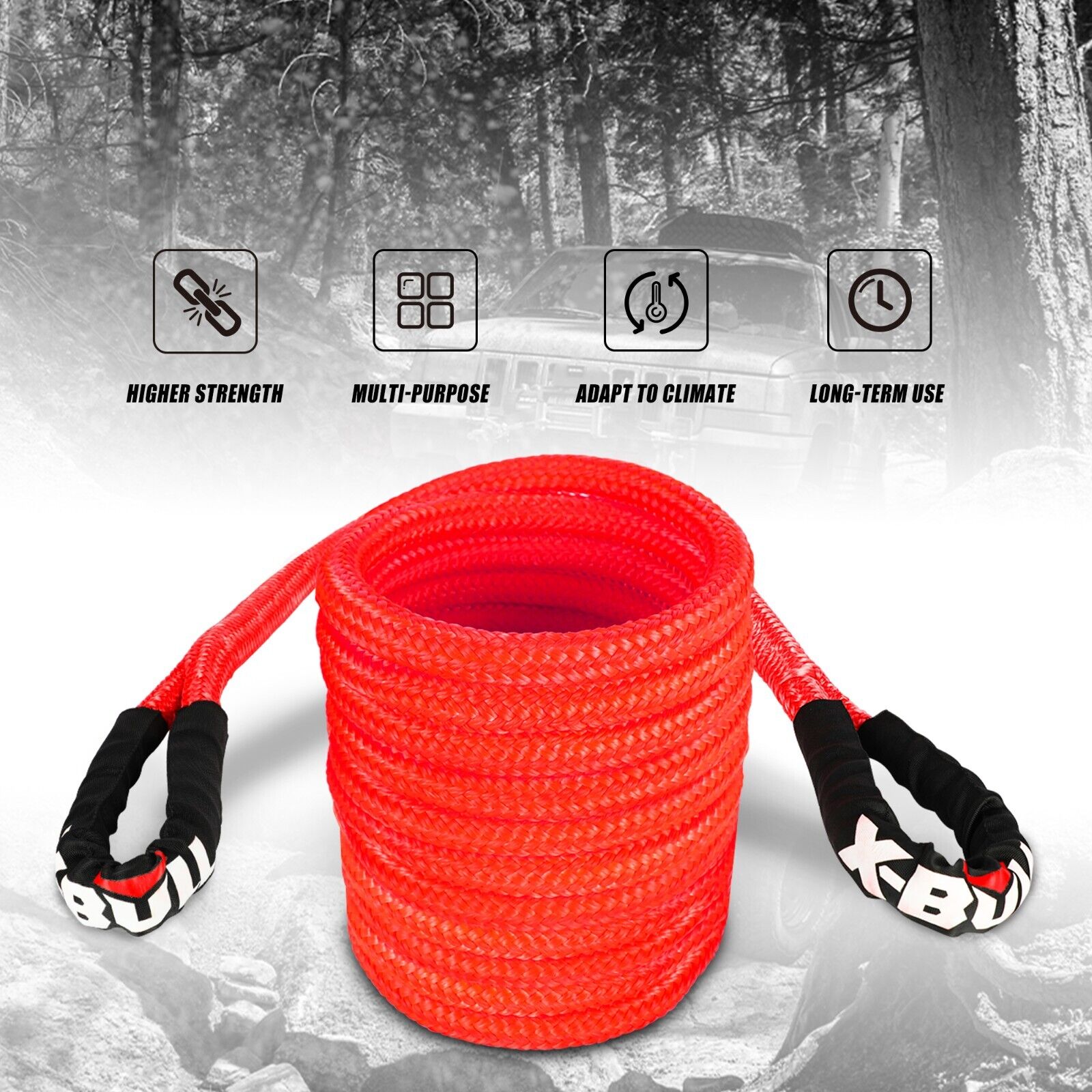 X-BULL Kinetic Rope 22mm x 9m Snatch Strap Recovery Kit Dyneema Tow Winch - SILBERSHELL