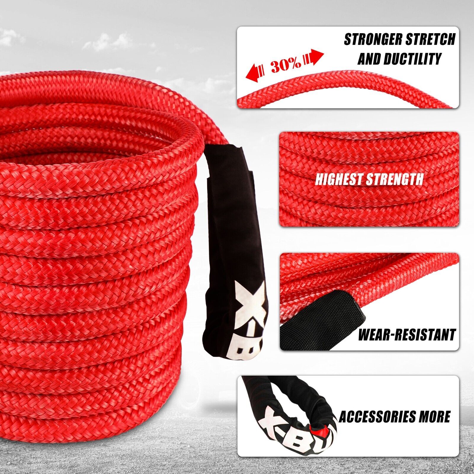 X-BULL Kinetic Rope 22mm x 9m Snatch Strap Recovery Kit Dyneema Tow Winch - SILBERSHELL