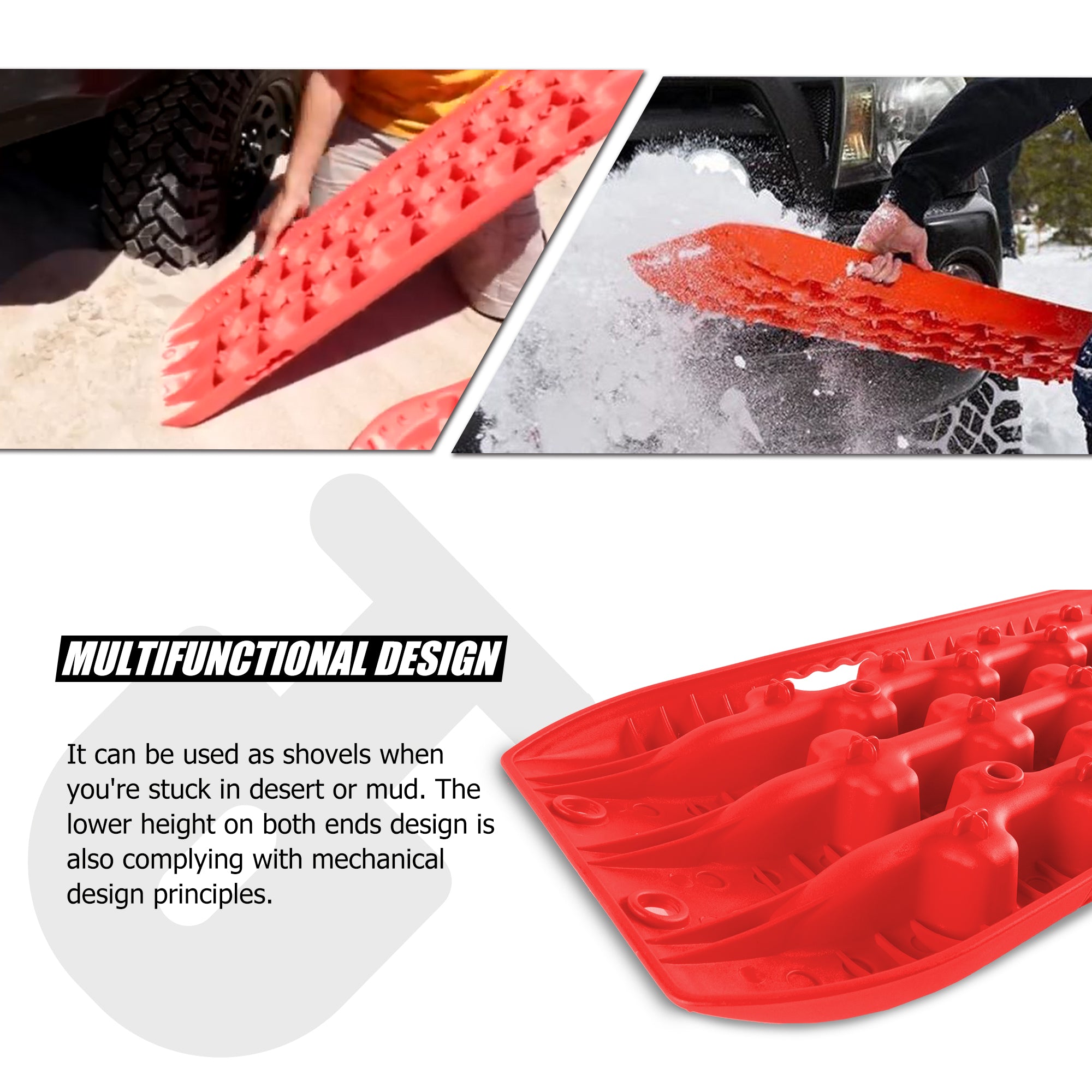 X-BULL 2 Pairs Recovery tracks Sand Mud Snow 4WD / 4x4 ATV Offroad Stronger Gen 3.0 - Red - SILBERSHELL