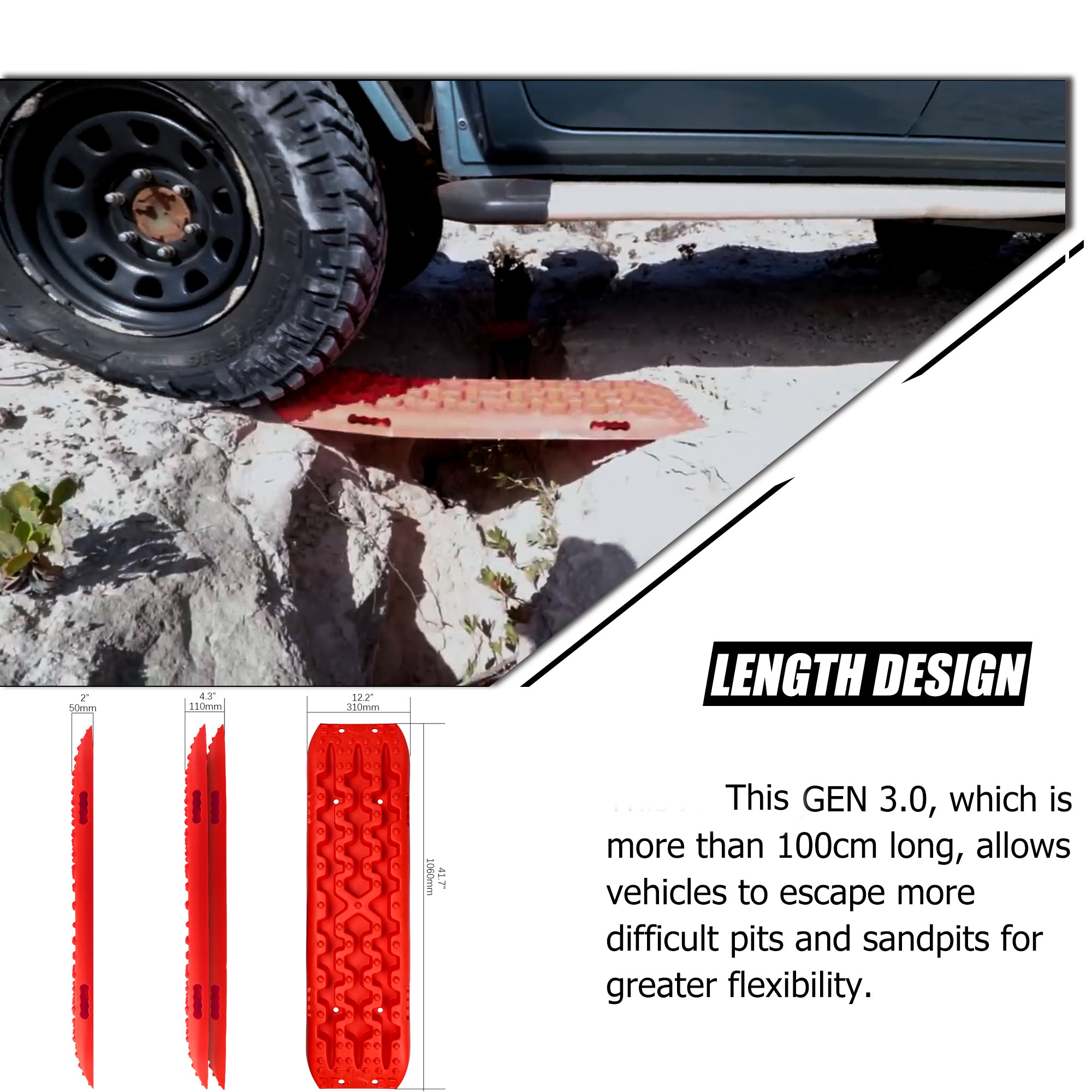 X-BULL 2 Pairs Recovery tracks Sand Mud Snow 4WD / 4x4 ATV Offroad Stronger Gen 3.0 - Red - SILBERSHELL