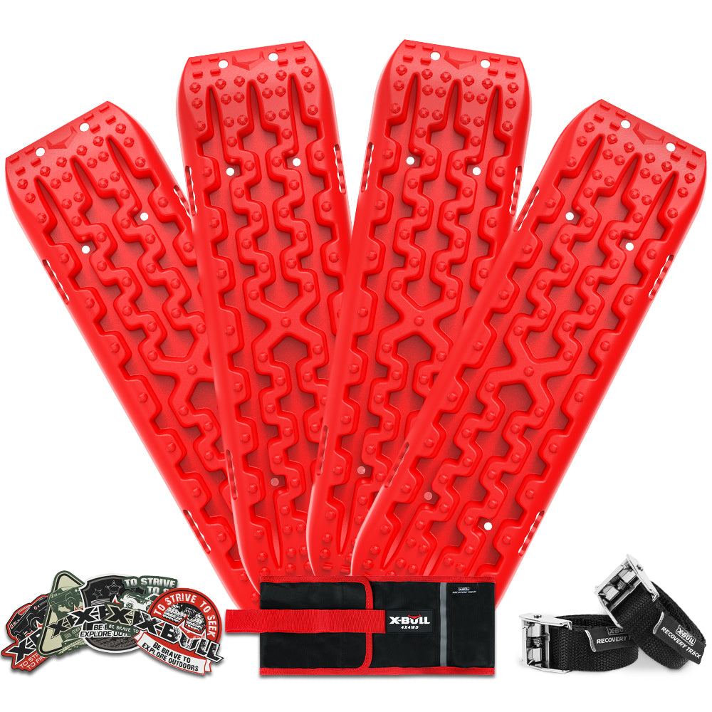 X-BULL 2 Pairs Recovery tracks Sand Mud Snow 4WD / 4x4 ATV Offroad Stronger Gen 3.0 - Red - SILBERSHELL