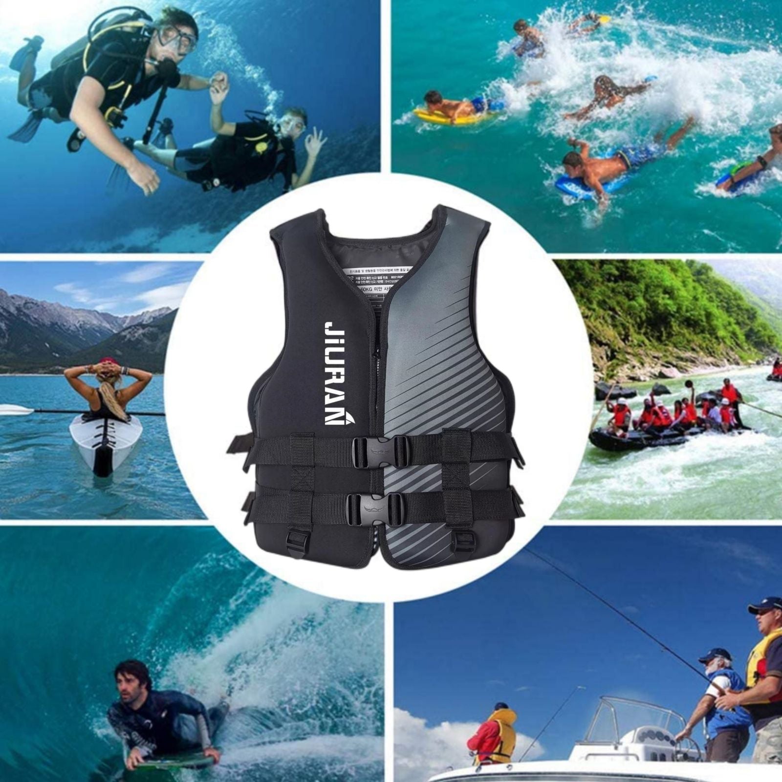 Life Jacket for Unisex Adjustable Safety Breathable Life Vest for Men Women(Blue-XL) - SILBERSHELL