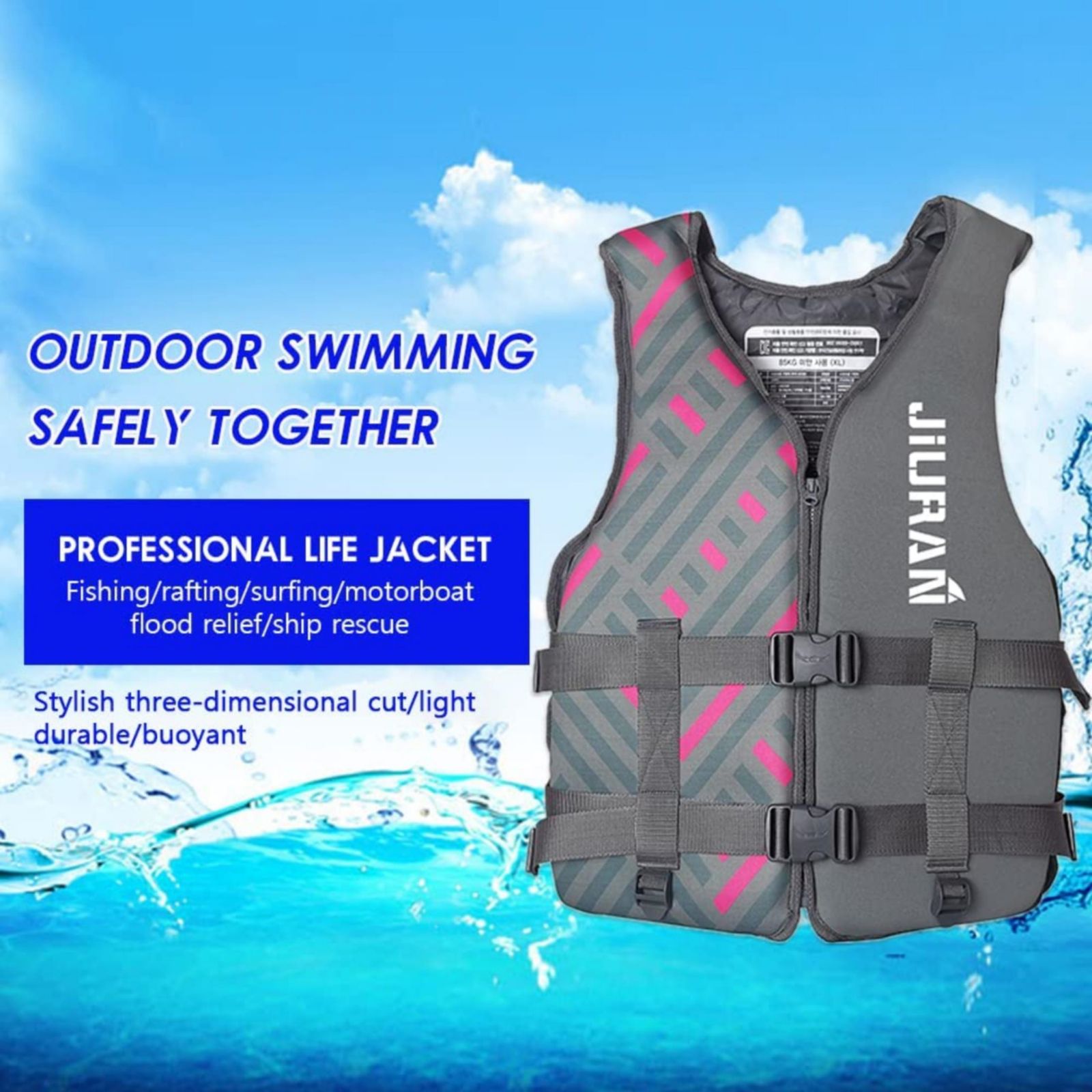 Life Jacket for Unisex Adjustable Safety Breathable Life Vest for Men Women(Grey-L) - SILBERSHELL