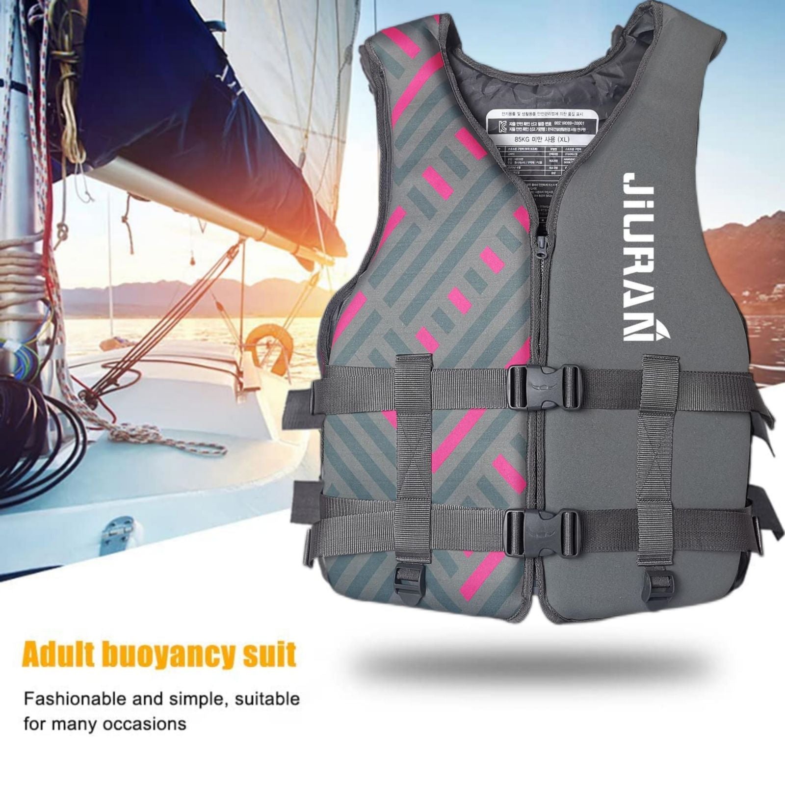 Life Jacket for Unisex Adjustable Safety Breathable Life Vest for Men Women(Grey-M) - SILBERSHELL