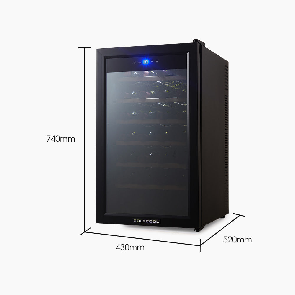 POLYCOOL 72L 28 Bottle Wine Bar Fridge Countertop Cooler Compressor Mirrored Glass Door, Black - SILBERSHELL