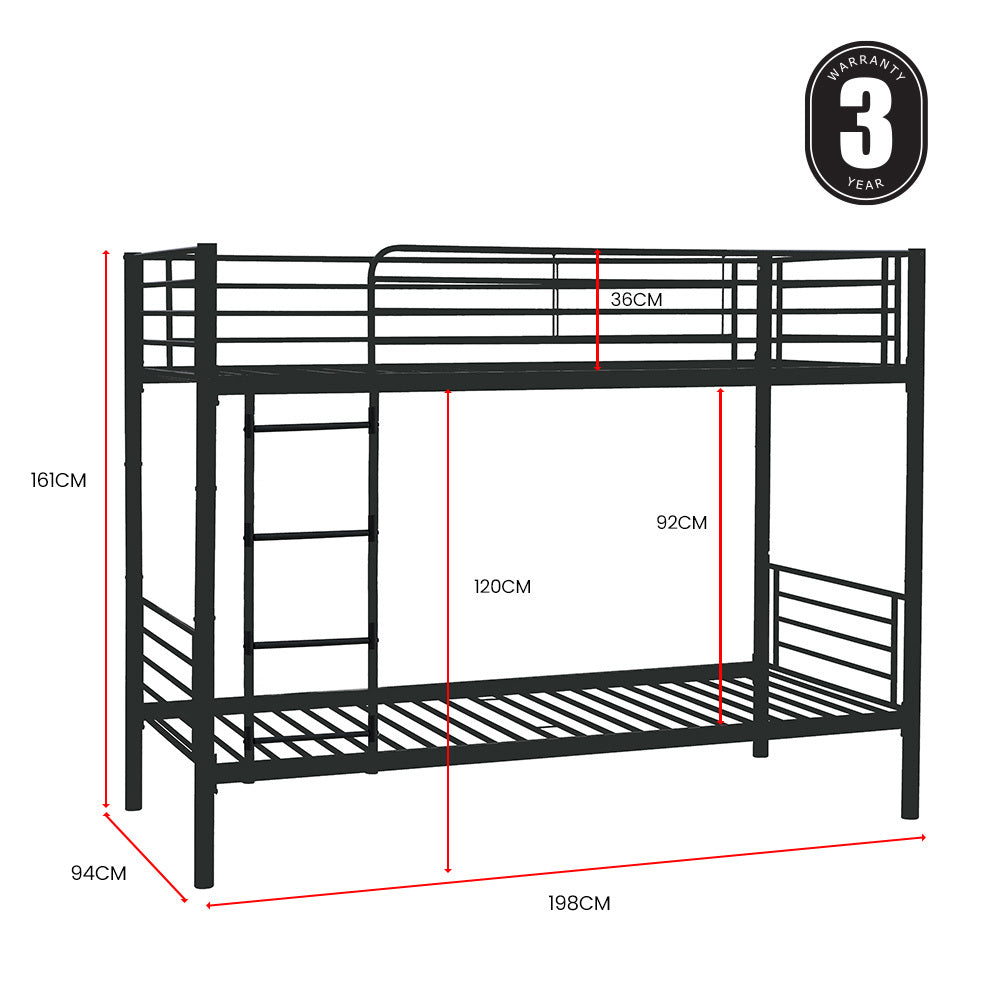 Kingston Slumber 2in1 Single Metal Bunk Bed Frame, with Modular Design, Dark Matte Grey - SILBERSHELL