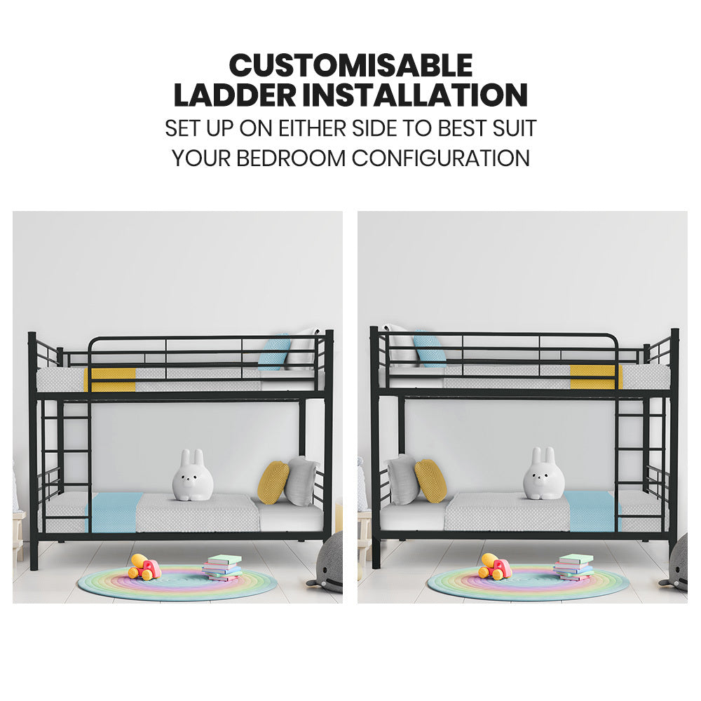 Kingston Slumber 2in1 Single Metal Bunk Bed Frame, with Modular Design, Dark Matte Grey - SILBERSHELL