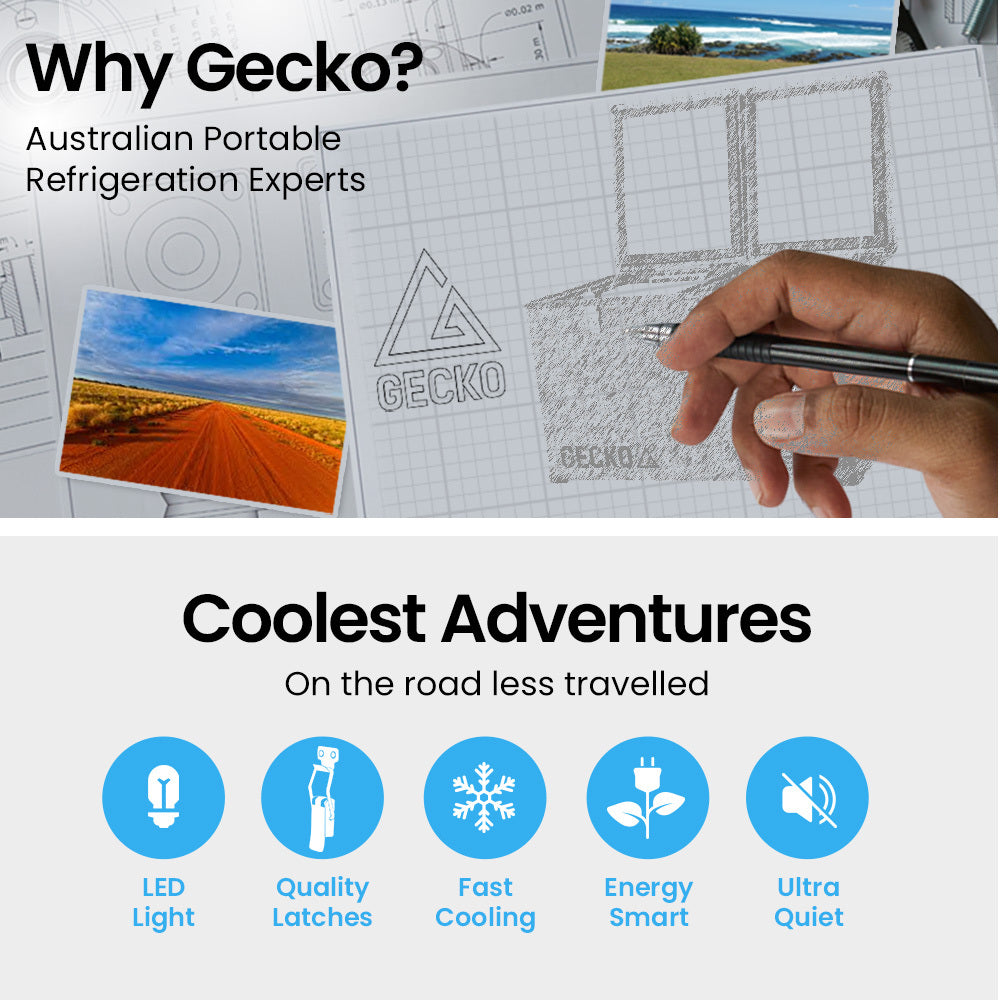 GECKO 75L Dual Zone Portable Fridge / Freezer, SECOP Compressor, for Camping, Car, Caravan - SILBERSHELL