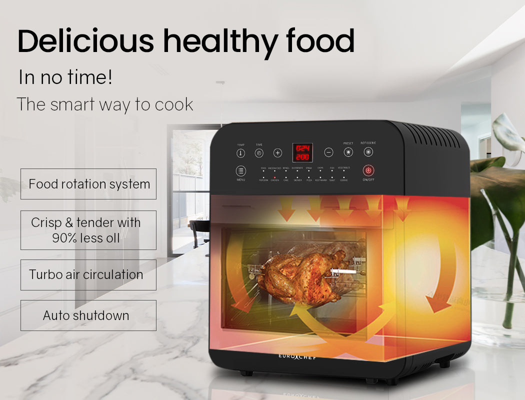 EUROCHEF 16L Air Fryer Electric Digital Airfryer Rotisserie Dry Large Big Cooker - SILBERSHELL