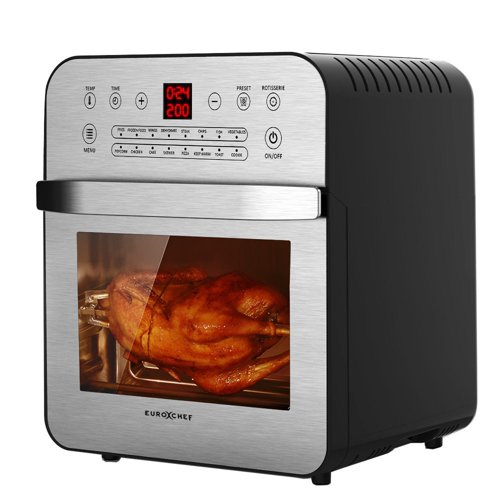 EUROCHEF 16L Digital Air Fryer Electric Airfryer Rotisserie Large Big Dry Cooker, Silver - SILBERSHELL
