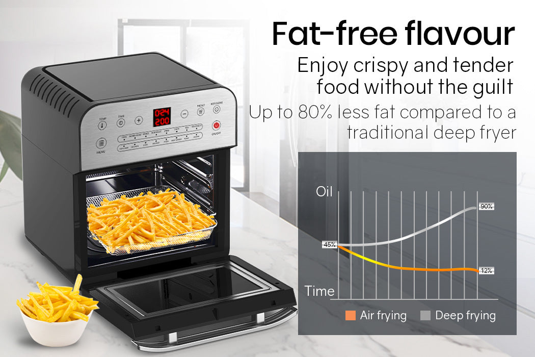 EUROCHEF 16L Digital Air Fryer Electric Airfryer Rotisserie Large Big Dry Cooker, Silver - SILBERSHELL